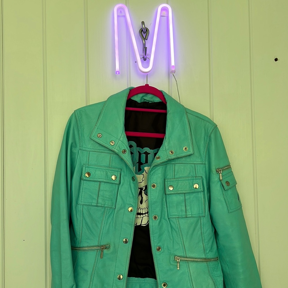 Gipsy Italian leather coat in bright blue